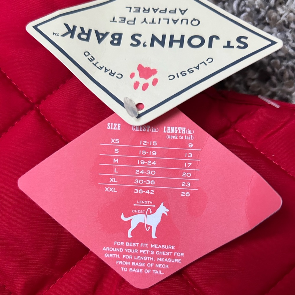 St. John’s Bark NWT Red Quilted Dog Jacket size large - Picture 4 of 5
